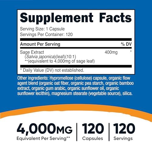 Nutricost Sage Extract 120 Capsules for 120 Servings Per Bottle - Vegan, GMO-Free and Gluten-Free Supplement