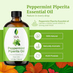 SVA Peppermint Piperita Essential Oil – 4 Fl Oz – 100% Natural Piperita Oil - for Diffuser, Hair Care, Face, Skin Care, Aromatherapy, Scalp and Body Massage, Soap and Candle Making - with Dropper