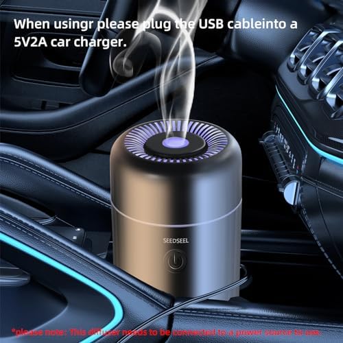 Car Aromatherapy Diffusers for Essential Oils，Mini USB Air Scent Small Humidifier with 7-LED Color Changing for Car Room Home Office Bedroom