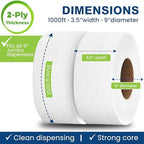 Commercial toilet paper - Jumbo toilet paper rolls -6,000 FT Industrial 2-Ply 9” Bulk Large Roll for Standard Jumbo Dispenser -100% Recycled Fibers-Soft and Absorbent Bathroom Tissue -6 Roll Case Pack