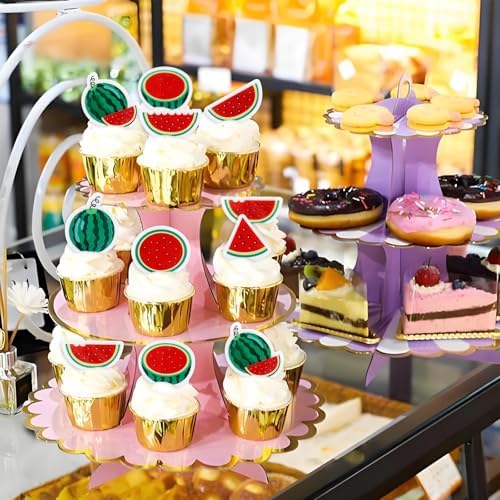 40Pcs Edible Watermelon Cupcake Toppers Cute Watermelon Cupcake Picks for Summer Fruit Baby Shower Fruit Boys Girls Birthday Party Cake Decorations Summer Holiday Party Decors