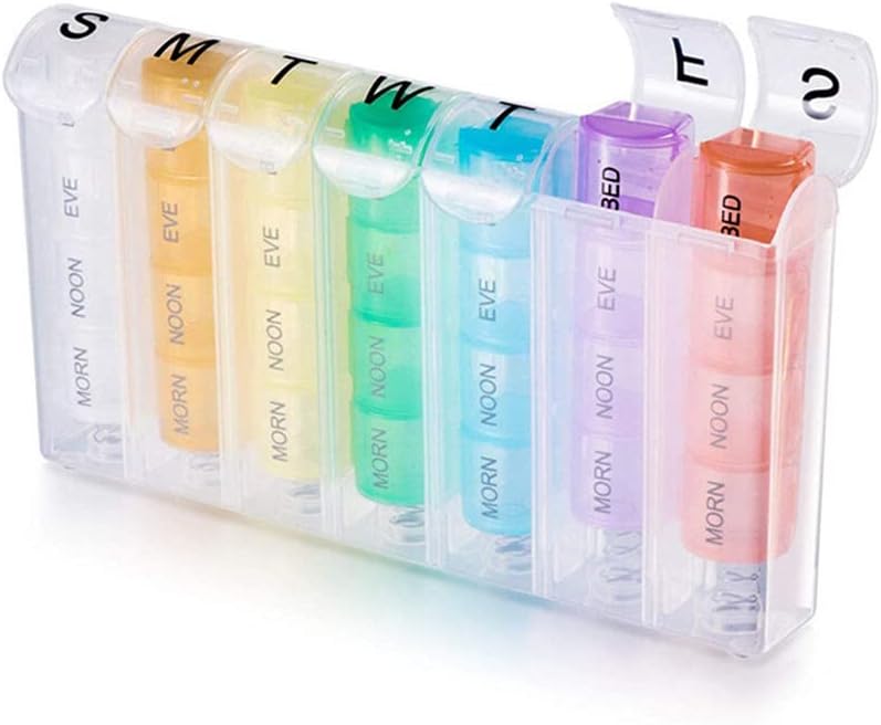 Travel Pill Organizer Weekly, Portable Pill Case, 28 Compartments Daily Pill Organizer 4 Times One Day Small Pill Box for Pocket Purse Portable Pill Box Container for Medicine 7 Days