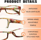 JOSCHOO 5 Pack Ladies Reading Glasses Blue Light Blocking Spring Hinge Fashion Pattern Print Eyeglasses for Women