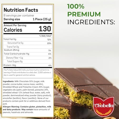 Chobella Dubai Chocolate Bar Pistachio, 7oz, Premium Dubai Chocolate Bar with Pistachio Cream and Kataifi, Viral Candy with Shredded Phyllo Dough, Knafeh