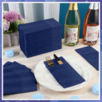 60 Pcs Navy Blue Linen-Feel Paper Napkins with Built-in Flatware Pocket, Graduation Pocket Linen Napkins Prefolded Cloth Like Paper Napkin Bulk for Silverware Birthday Bathroom Celebration Party