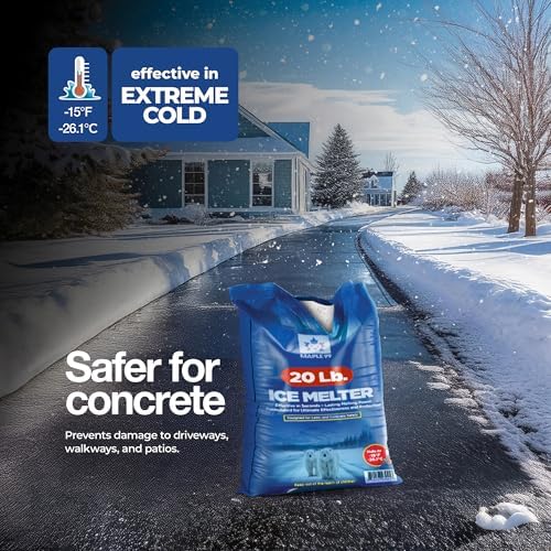 Ice Melt Safer for Concrete -20 lb Bag, Snow Salt Ice Melt, Salt for Snow and Ice Removal, Sidewalk Salt, Driveway Salt, Snow Melt is Effective Up to -15