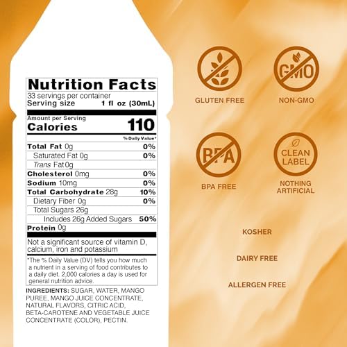 Monin - Mango Purée, Tropical and Sweet Mango Flavor, Natural Flavors, Great for Teas, Lemonades, Smoothies, and Cocktails, Non-GMO, Vegan, Gluten-Free (1 Liter)