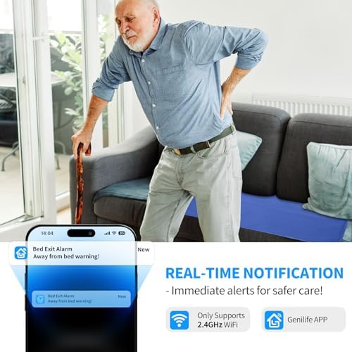 Briidea Wi-Fi Bed Alarm & Fall Prevention System for Elderly, Wireless 20''×28'' Bed Pad with Instant App Alerts, 300ft Coverage, Ideal for Home Care