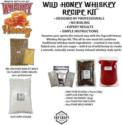 Tapcraft – Honey Whiskey Recipe Mash Kit – Make Your Own Honey-Flavored Whiskey at Home – DIY Whiskey Distilling Kit – Great Gift for Whiskey Enthusiasts
