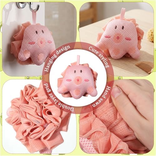 2 Pcs Animal Design Exfoliating Bath Scrubber Cute Cartoon Bath Sponges Shower Loofah Sponges Loofah Pouf Gentle Exfoliating Body Scrubber Shower Ball Designed for Women Boys Girl