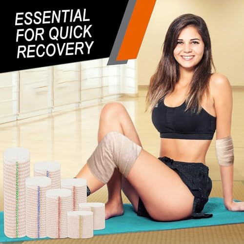 Premium Elastic Bandage Wrap 6 inch 2 Pack Reusable Versatile Self-Closing Compression Bandage Wraps for Ankles, Wrists Knee, Tummy and Body Cotton Lymphedema Wraps for Legs Latex-Free