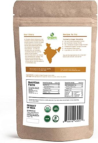 Organic Ginger Powder | 8 oz (226g) | USDA Organics and Non-GMO Verified Project Approved | Product of India | 100% Raw and Natural | Resealable Bag by SHOPOSR