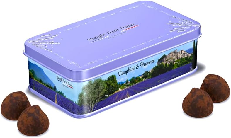Jacquot French Cocoa Truffles in Collectible Provence Gift Tin - 20pc Premium Gourmet Chocolate Candy - Authentic Melt-in-Your-Mouth Dusted Truffles - Ideal Gift for Mother’s Day, Father’s Day, Birthdays & Thank You
