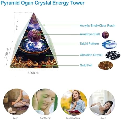 Moonstone Crystal Orgone Pyramid Ogan Crystal Energy Tower, Nature Reiki Chakra Crushed Stone Jewelry, Crystal Pyramid for Home Decor (Crystal Pyramid-03)