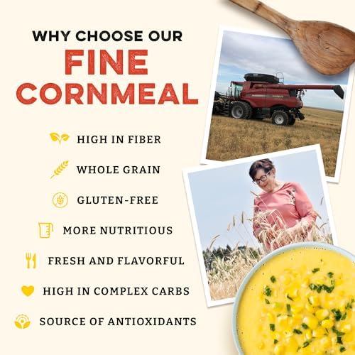 Sunrise Flour Mill Organic Fine Cornmeal | 2 LB | Yellow Cornmeal | Corn Flour | Fine Corn Meal | Milled from Organic Whole Kernel | No Artificial Ingredients | Non-Aluminum Baking Powder