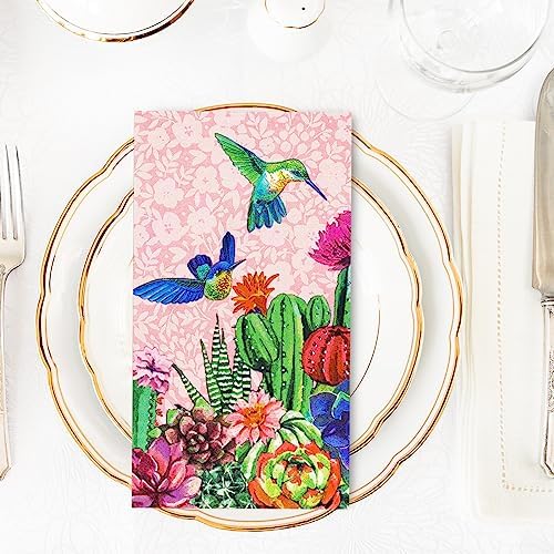 AnyDesign 100 Pcs Cactus Guest Napkins Disposable Pink Bird Succulent Paper Napkins Summer Dinner Hand Towels for Home Kitchen Bathroom Seasonal Holiday Party Supplies
