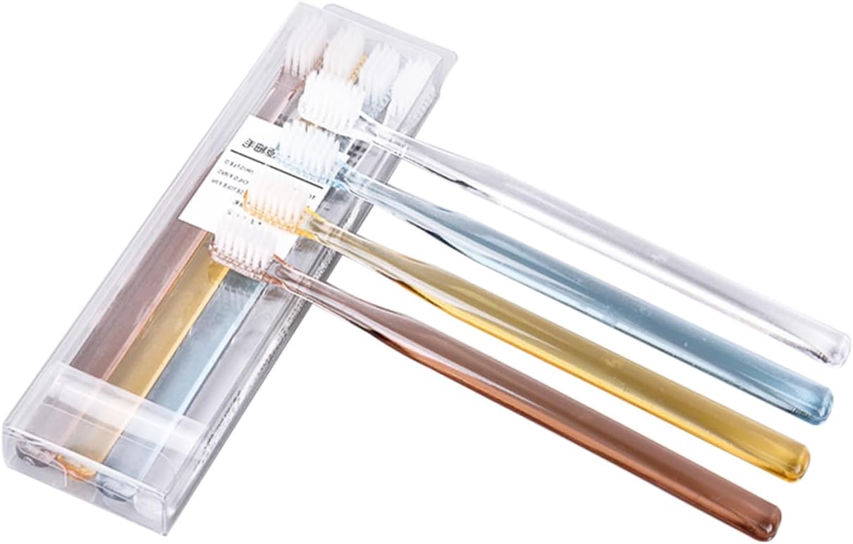 8pcs Crystal Transparent Soft Bristle Toothbrushes for Adults Ergonomic Slip Handle for Travel and Home Use in Two Boxes