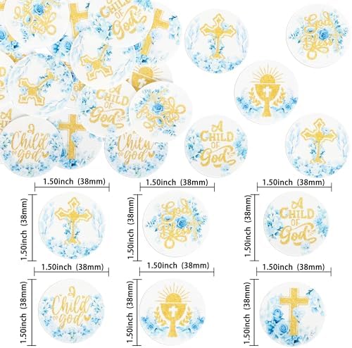 Gyufise 48Pcs Edible Baptism Cupcake Toppers Wafer Paper God Bless Cross Cupcake Picks First Holy Communion Christening Confirmation Religious Cupcake Picks for Baptism Party Decorations Blue