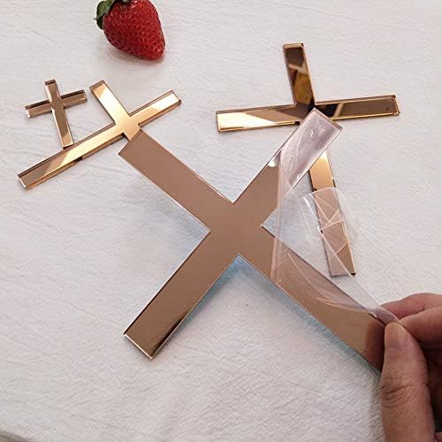 Cross Cake Decoration, Acrylic Cross Cake Charm Topper, Cake Decoration Acrylic Baptism Cross Cake Charm Religious Celebration (Rose Gold Mirror, 6inch)