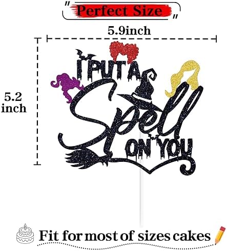 Black Glitter I Put A Spell on You Cake Topper, Hocus Pocus Cake Décor, Halloween Witch Hair Themed Birthday Party Decorations
