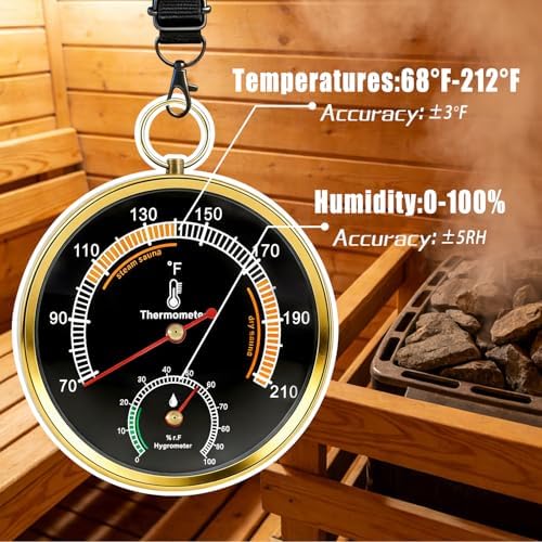 Sauna Thermometer and Hygrometer Combo, Upgraded Lanyard-Mounted Temperature and Humidity Gauge, Ideal for Portable Box/Home Infrared Use, Essential Sauna Accessory & Gift for Enthusiasts