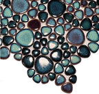 Hominter Artisan Pebble Mosaic Tile Sheet Irregular Blue Green Stone-Look Waterproof Ceramic Shower Floor & Wall Tiles, Kitchen Bath Backsplash and Pool Tiles (3x12 Sample)