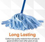 Superio String Mop Replacement, Cotton Mop Head Refill, Blue Heavy Duty for Hardwood Floor Cleaning