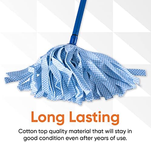 Superio String Mop Replacement, Cotton Mop Head Refill, Blue Heavy Duty for Hardwood Floor Cleaning