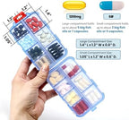 3 Pack 14 GRIDS Travel Pill Organizer Box with Labels - Travel Medicine Case Kit - Pocket Daily Pharmacy Container - Travel Medication Holder Dispenser for Fish Oil Vitamin Supplement Storage - Clear