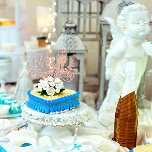 Rose Gold Glitter Mi Confirmacion Cake Topper, Mi Bautizo/God Bless This Child/Blessing On Your Confirmation, Baptism Baby Shower Party Decorations Supplies