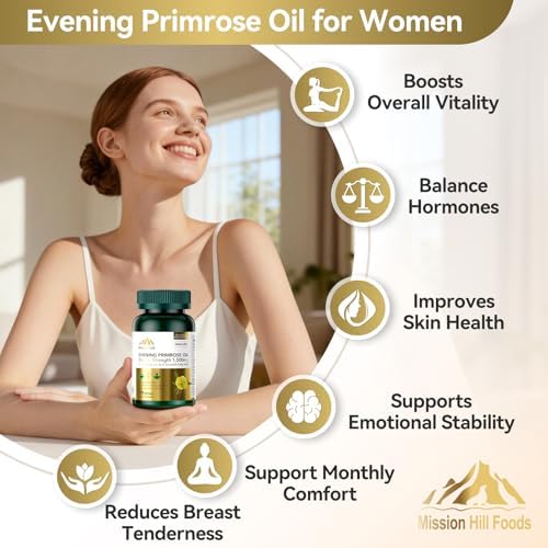 1500mg Evening Primrose Oil Capsules for Women | 240mg High GLA (16%) for Hormonal Balance & Skin Health (1 Bottle-120 Softgels-2mo Supply) Menopause Supplements | Non-GMO, Gluten-Free, Cold Pressed