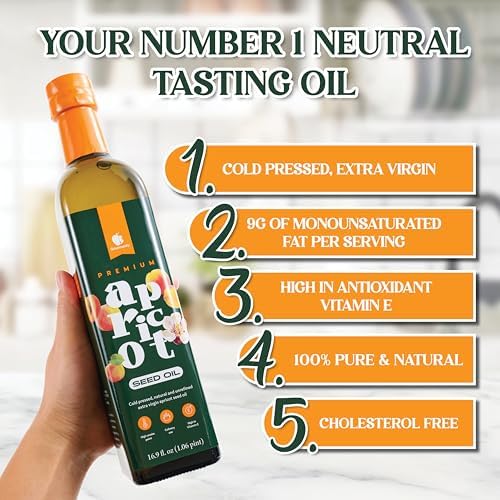 Gourmanity Apricot Seed Oil, Great for Frying and Skin Care with Natural Vitamin E, Cholesterol Free Apricot Kernel Oil for a Healthier Cooking Oil Alternative, Keto And Paleo Friendly, 16.9 fl oz Bottle