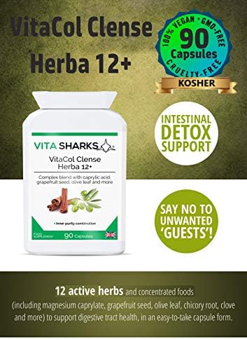 VitaCol Cleanse & Clear Herba 12+ Immunity Boosting Bowel & Colon Cleansing Vegan Formula. 12 Natural Kosher Ingredients for Digestive Health & General Body Detox