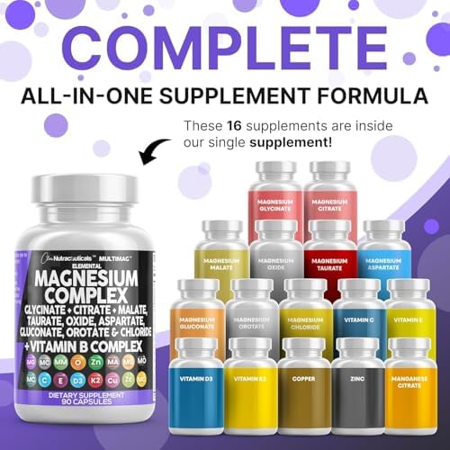 Clean Nutraceuticals Magnesium Complex with Magnesium Glycinate Citrate Malate Oxide Taurate Aspartate Orotate & Mag Chloride, Zinc Copper Manganese (90 Count (Pack of 2))