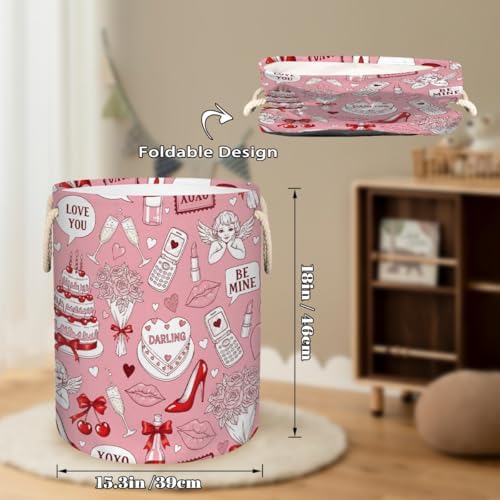 Large Laundry Basket Hamper 58L - Valentine Cake Queen Collapsible Storage Bin for Blankets, Kids Toys, Dirty Clothes, Tall Baby Nursery Hamper for Bedroom, Bathroom Decor, Gift Basket