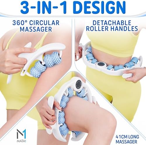 Cellulite Massage Roller - Handheld Fascia Massager for Legs, Thighs, Buttocks & Belly - Blue - Deep Tissue Massage Tool with Detachable Handles for Lymphatic Drainage & Muscle Recovery - by Mata1