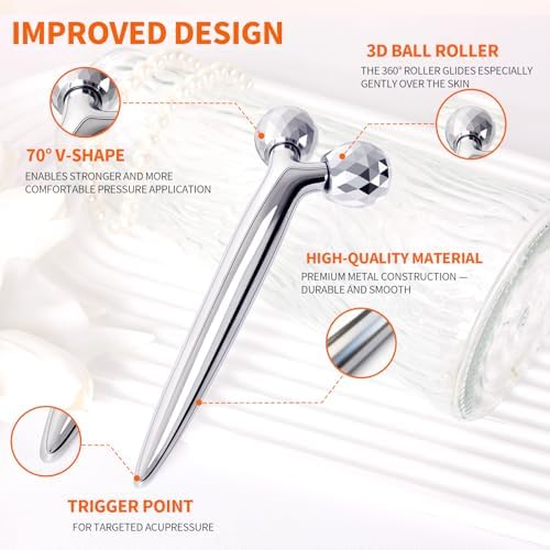 Metal Facial Roller Massager, 3D Cooling Face Massage Tool for Reduce Puffiness, Remove Eye Wrinkles, Face Lifting, Increase Firmness, Anti-Aging, Skin Tightening