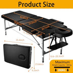 Massage Table Portable Height Adjustable Massage Bed Foldable Spa Lash Tattoo Esthetician Bed 24" Wide Aluminum 2 Fold with Carrying Bag Black