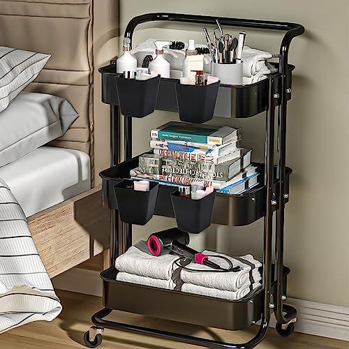 8 Pack Hanging Cup Holders, Multipurpose Rolling Cart Accessories Utility Cart Accessories For Art & Craft Supplies, Space Saving Hanging Storage Basket Pencil Holder Makeup Organizers (Black)