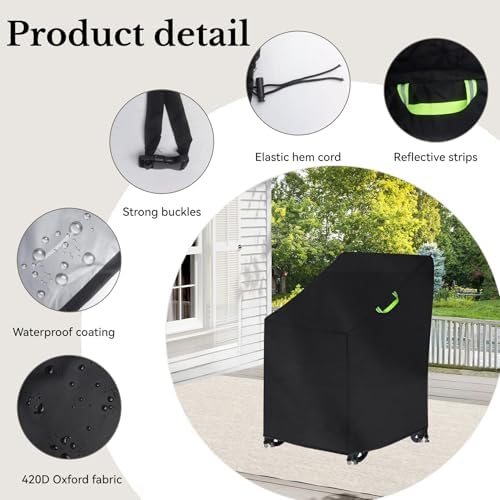 Klmnop Rollator Walker Cover, Waterproof Heavy Duty 420D Walker Cover for Seniors, Rollator Folding Walker Accessories with 2 Reflective Strips Fit Walkers with Wheels and Seat(Black)