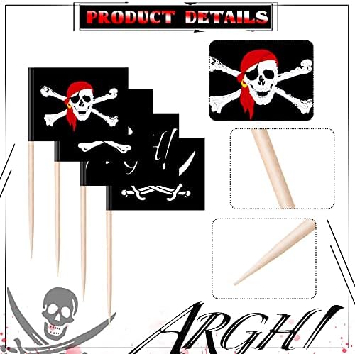 100 Pieces Pirate Cupcake Toppers Pirate Flag Toothpicks Cocktail Picks Food Picks Flags for Party Food Appetizer Cupcake Cocktail Decorations