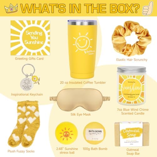 Gift Baskets for Women, 10pcs Unique Birthday Gifts for Women, Best Friend Birthday Christmas Gift, Get Well Soon Gift Basket Sending Sunshine Cheer Up Box for Sister Friendship - BRIGHTEN UP HER DAY