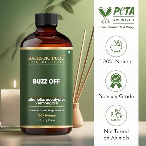 MAJESTIC PURE Buzz Off | Citronella, Lemongrass & Eucalyptus Oil | 100% Pure & Natural Premium Grade Oil for Diffusers, Self Care, DIY | 4 Fl Oz