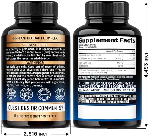 Alpha Lipoic Acid 600mg - ALA Supplement Antioxidant for Nerve, Energy & Metabolism Support - Extra Strength with Benfotiamine, B1 & B12 - Lab Tested, NON-GMO & Vegan - 120 Capsules, 2 Month Supply