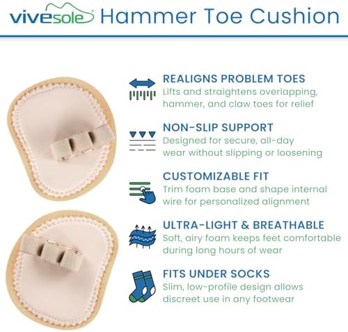VIVEsole Budin Splint Toe Straightener (Pair) - Hammer Toe Corrector for Women, Men - Crooked Toe, Joint Realign Cushion Brace for Claw, Curled Toes - Metatarsal Support Loop Guard Alignment Wrap