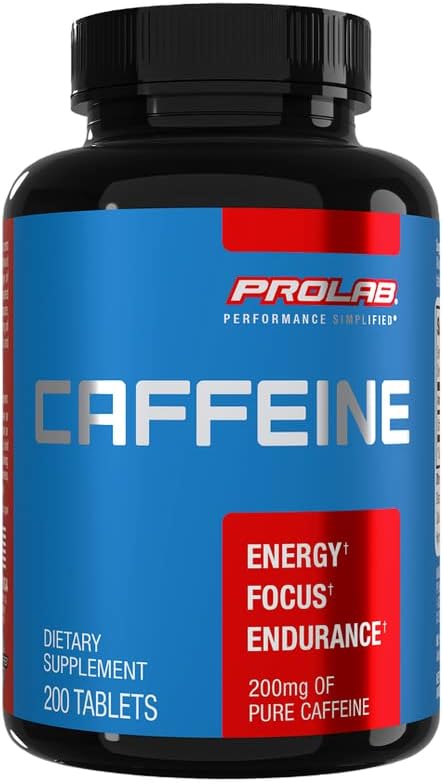 ProLab Caffeine Tablets 200mg - 200ct | Energy Support, Helps Enhance Endurance & Mental Focus, Reduce Fatigue, Pre-Workout, Extra Strength