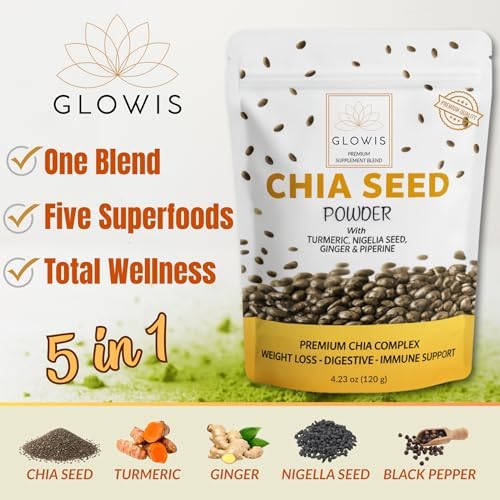 Organic Ground Chia Seeds Powder — 5-in-1 Drink Mix with Turmeric, Ginger & Black Seed | Chia Seed Powder Organic | Fiber + Protein | Appetite & Digestive Support | 4.23 oz (20 Servings)