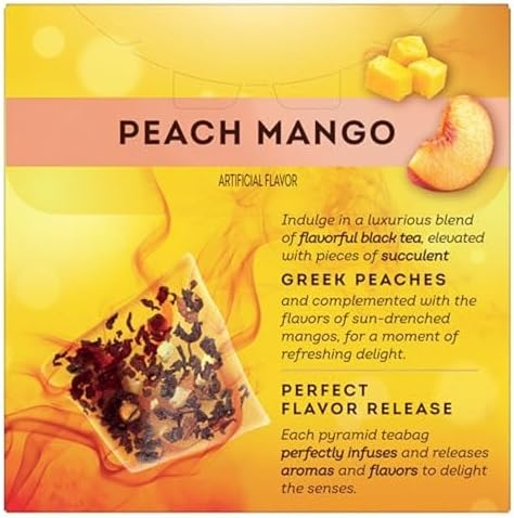 Lipton Black Tea Peach Mango, Pyramid Tea Bags, Flavored Teabags for a Refreshing Cup of Tea, 20 Total Tea Bags
