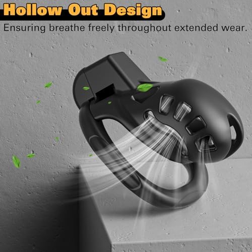 Male Chastity Cage with 5 Size Rings, Lightweight Breathable Chastity Device with Invisible Lock, Comfortable Fit with Ventilated Design & Urination Hole (S,Black)