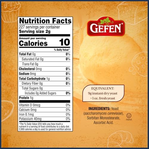 Gefen Instant Natural Dry Yeast, 1 LB Bag, Great for Breads & Challah, Certified Kosher